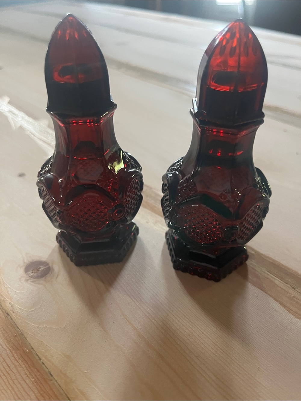 Vintage Avon 1876 Cape Cod Collection Ruby Red Glass Salt and Pepper Shakers